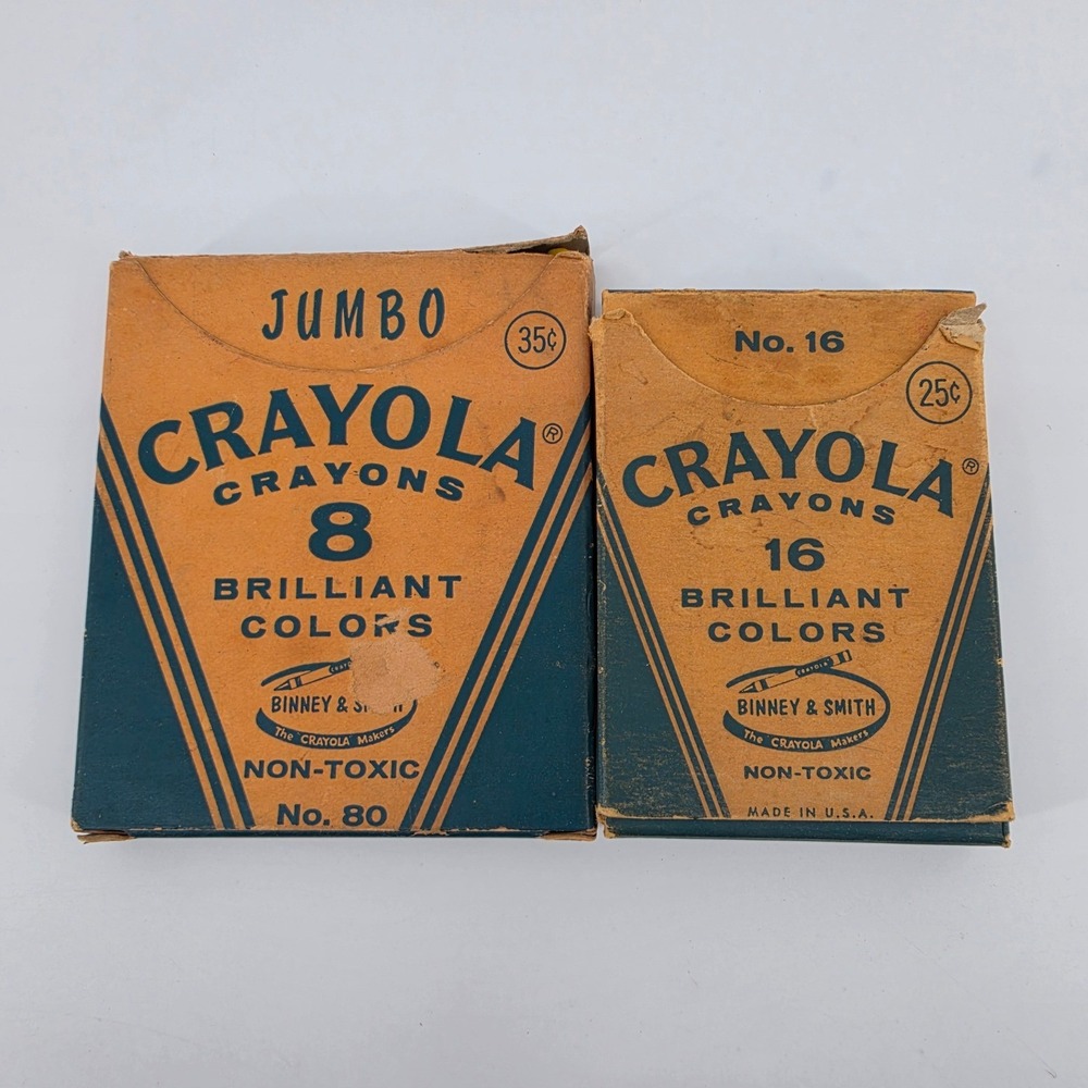 Vintage Crayola Crayon Boxes With Crayons Set 2 Binney Smith No 80 Jumbo No 16